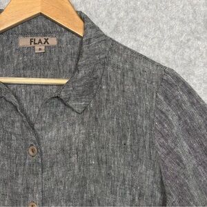 Flax 3/4 Sleeve Button Up Linen Shirt-Dark Gray-Women Size S/US 6-10